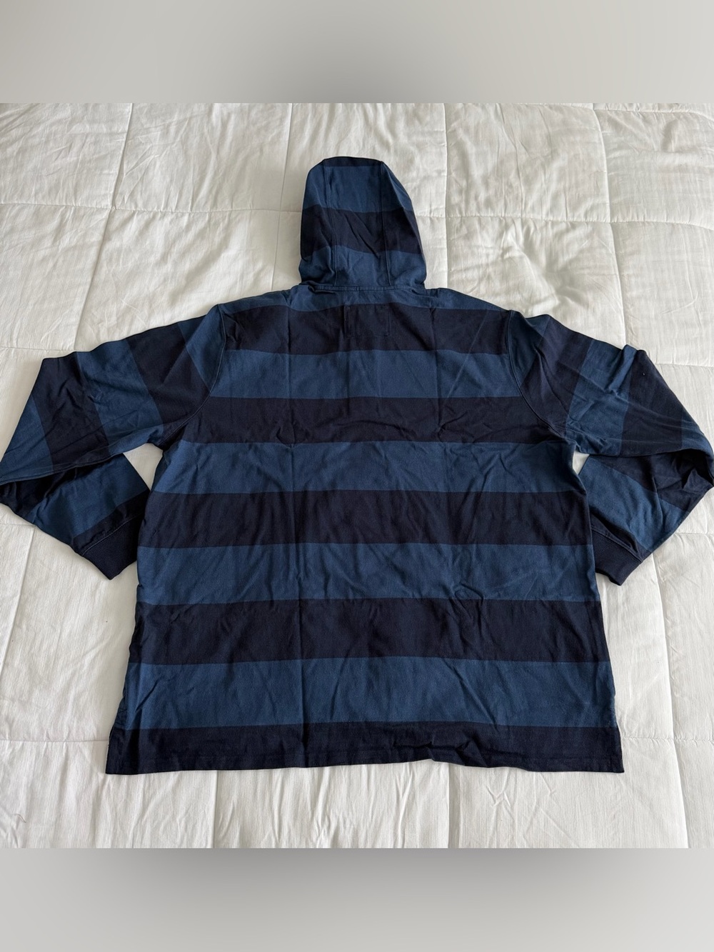 NWT L.L. Bean Men's Rugby Hoodie in Navy & Dark Navy Stripe - Picture 7 of 10